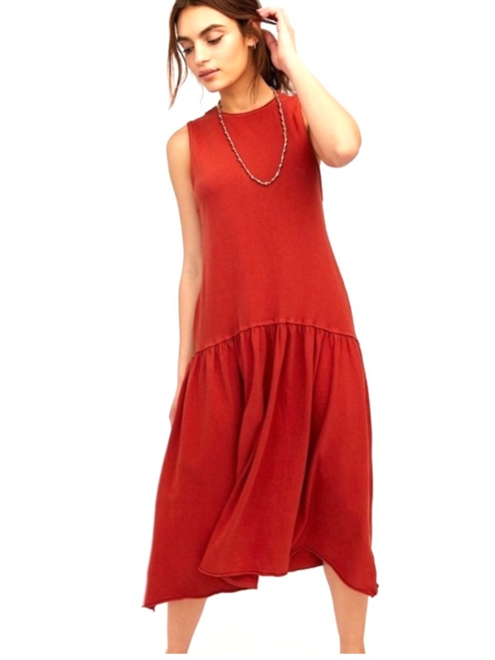 Free People Beach "Easy Street" Drop-Waist Mini Dress rust / burnt orange Sz M